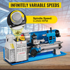 SIHAO Metal Mini Lathe Machine Mini Metal Lathe 7"x14" 550W 180x350mm Variable Speed with 3 Jaw Chuck for Metalworking Machine