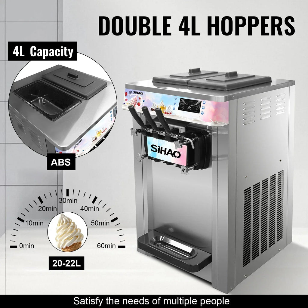SIHAO Soft Serve Ice Cream Machine Ice Cream Machine 20-28 L/h Ice Cream Machine Ice Cream 3 Flavor