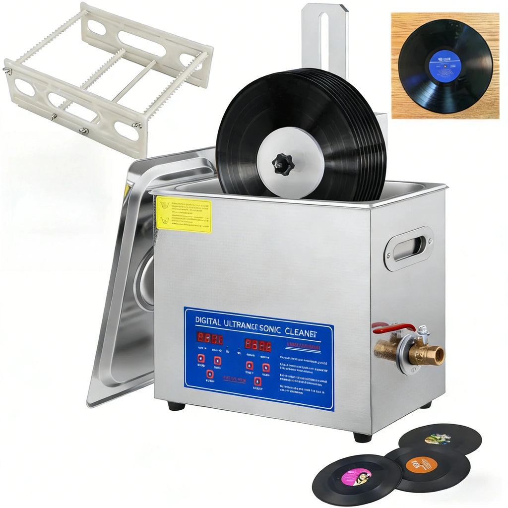 SIHAO 6L Ultrasonic Cleaner 180W Ultrasonic Vinyl Cleaner 7-12 Inch 8 Records Ultrasonic Records Cleaner W/Drying Rack for Home
