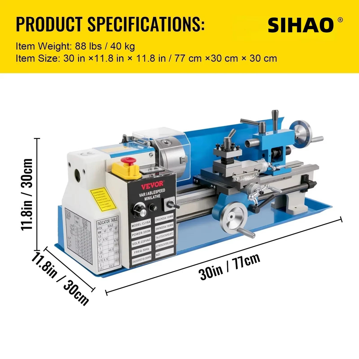 SIHAO 7" X 14" Mini Metal Lathe 550W – Variable Speed Up To 2250RPM, Precision Benchtop Lathe for DIY Model Making & Hobbyists