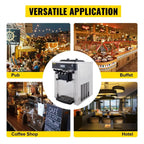 SIHAO Commercial Soft Ice Cream Machine 18-28L/H - Tri-Color Desktop Freezer for Sorbet, Gelato & Fast Food Stores