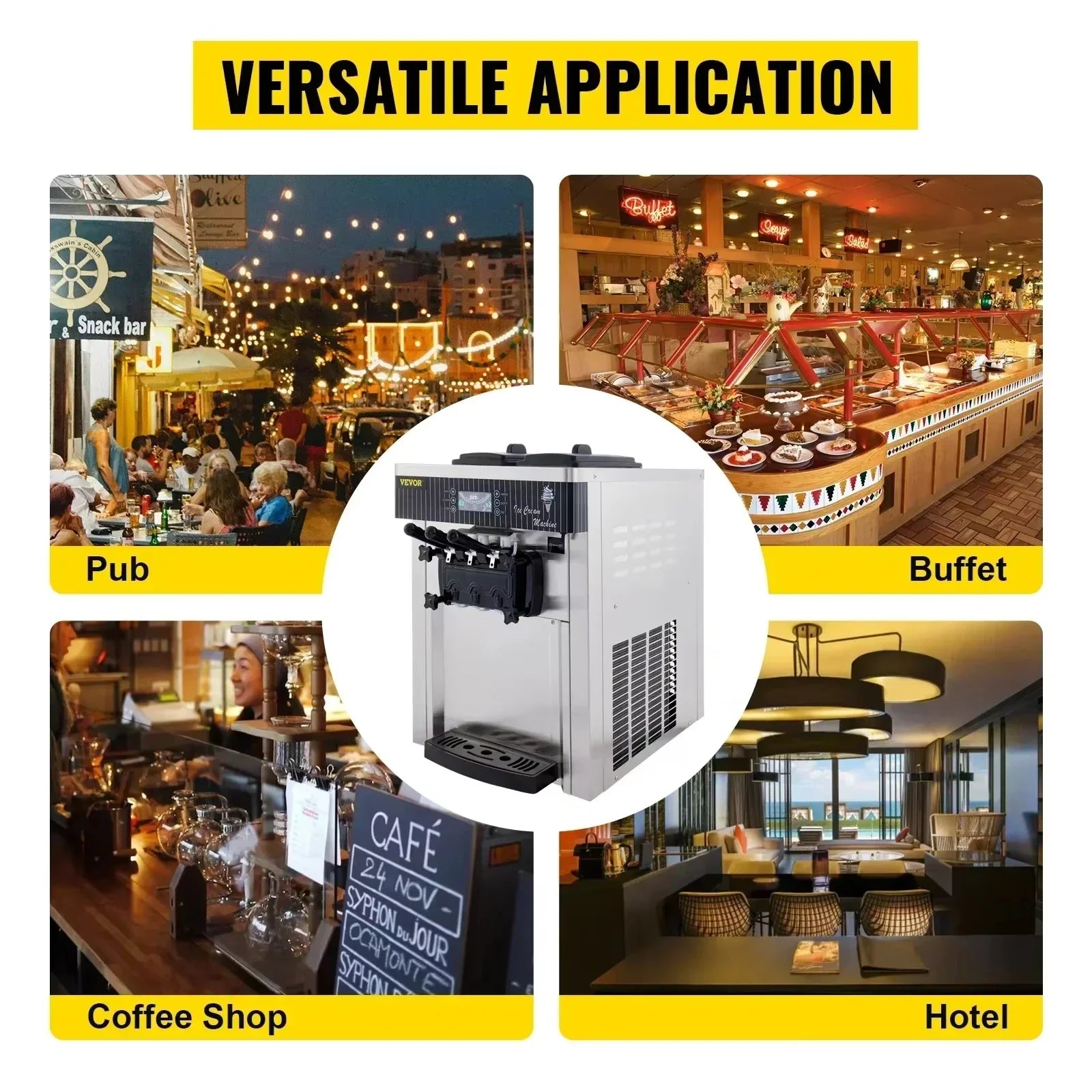 SIHAO Commercial Soft Ice Cream Machine 18-28L/H - Tri-Color Desktop Freezer for Sorbet, Gelato & Fast Food Stores