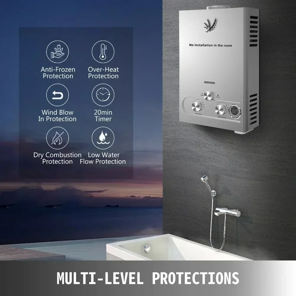 SIHAO 6L–18L LPG Tankless Water Heater – Instant Propane/Butane Gas Hot Water System, On-Demand Flow, Compact Indoor/Outdoor Unit for Home, RV, Cabin, and Camping