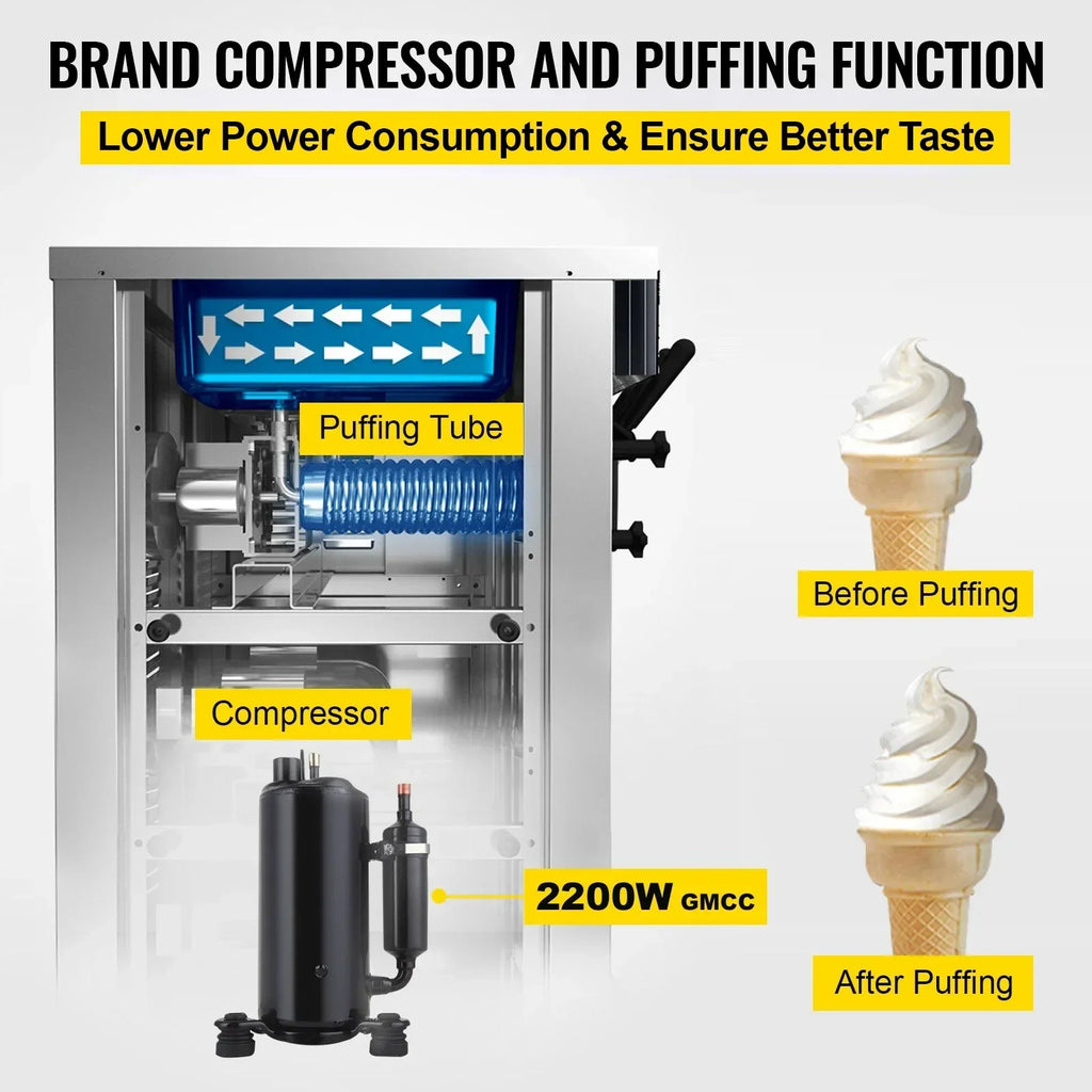 SIHAO Commercial Ice Cream Machine 1400W Fast Freezing Dessert Shop Equipment 16-20L/H Stainless Steel Frozen Display System