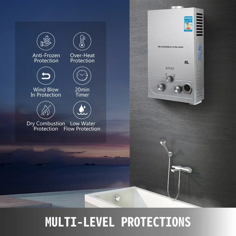 SIHAO 6-18L Instant Propane Tankless Water Heater – 16-36kW Gas System with Smart Dual Mode, Digital LED Display & Full Shower Kit for RV Camping Home Use