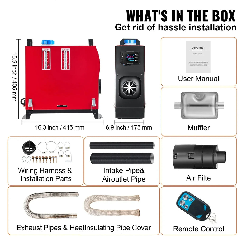 SIHAO Fast-Heating Diesel Parking Heater 5-8KW 12V – Portable Kit with Remote, Ideal for Vans & Trucks