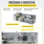 SIHAO 1100W Mini Metal Lathe – 220mm Swing X 600mm Between Centers, Variable Speed, 3-Jaw Chuck, Precision Benchtop Lathe for Drilling & Threading