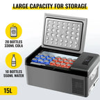 SIHAO 15L Car Fridge Freezer 12V/24V Portable Compressor Cooler - Mini Refrigerator for Trucks, Camping, RV & Outdoor Travel