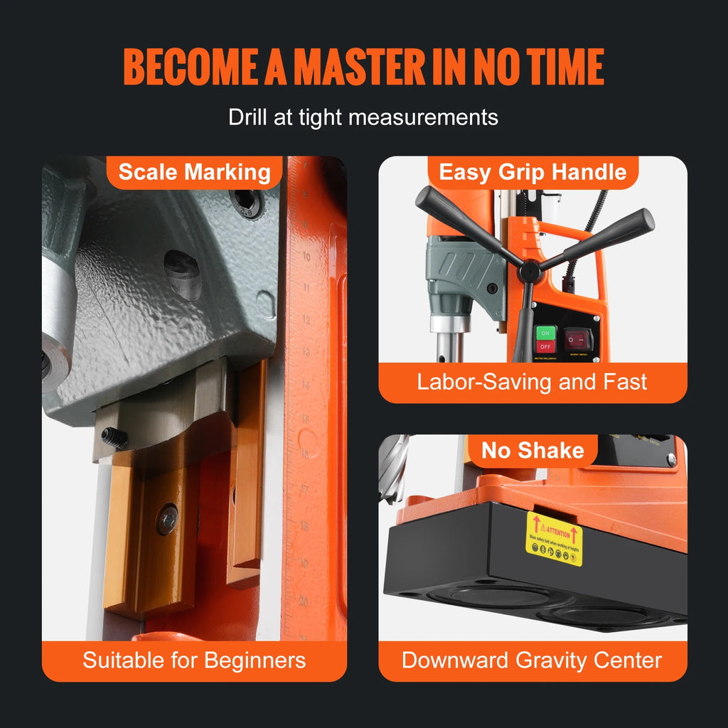 SIHAO 1450W Magnetic Drill with 2810 Lbf Holding Force, 11-Piece Portable Mag Drill Kit, 1.6" Max Boring Dia. & 850RPM for Metal Surface, Home Improvement