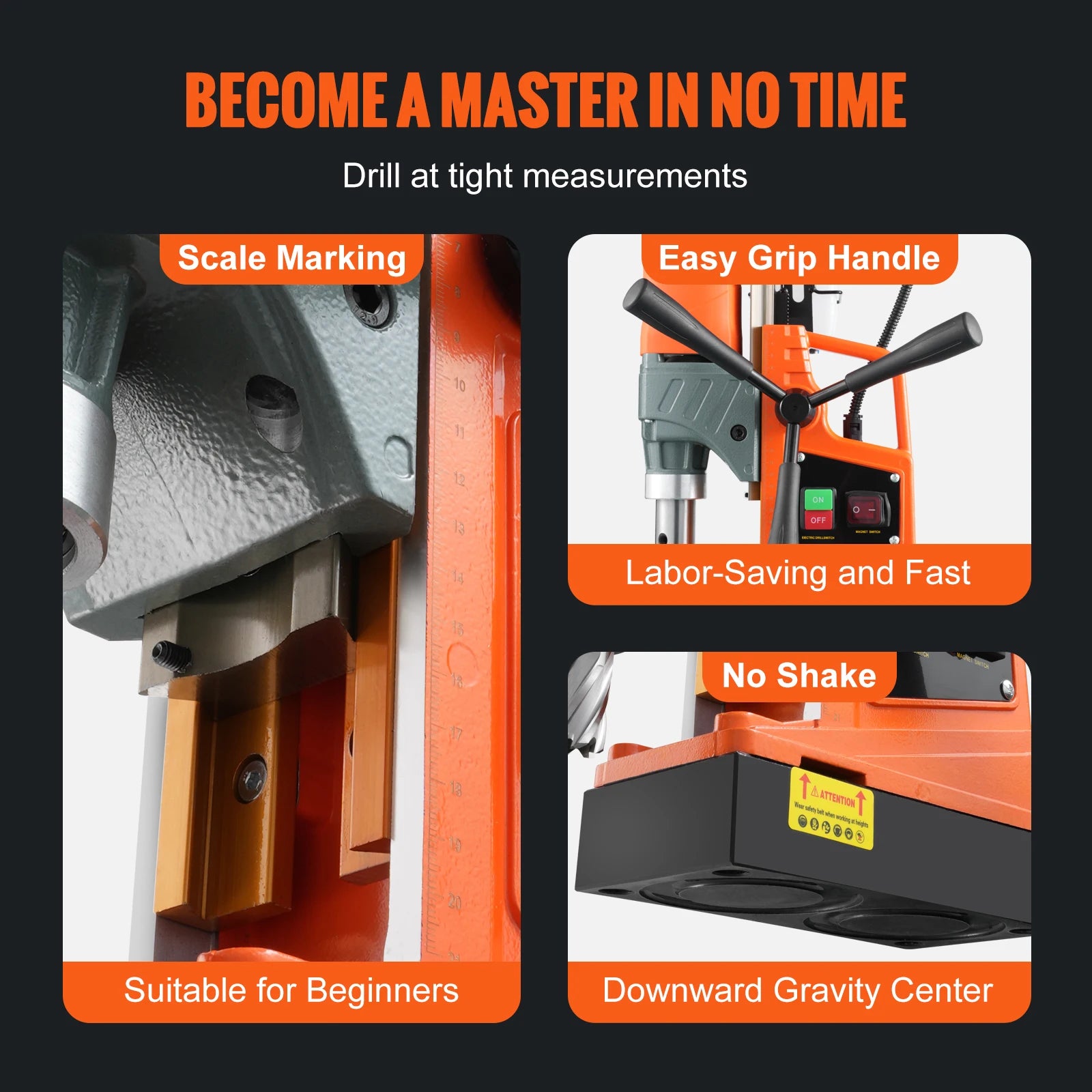 SIHAO 1450W Magnetic Drill with 2810 Lbf Holding Force, 11-Piece Portable Mag Drill Kit, 1.6" Max Boring Dia. & 850RPM for Metal Surface, Home Improvement
