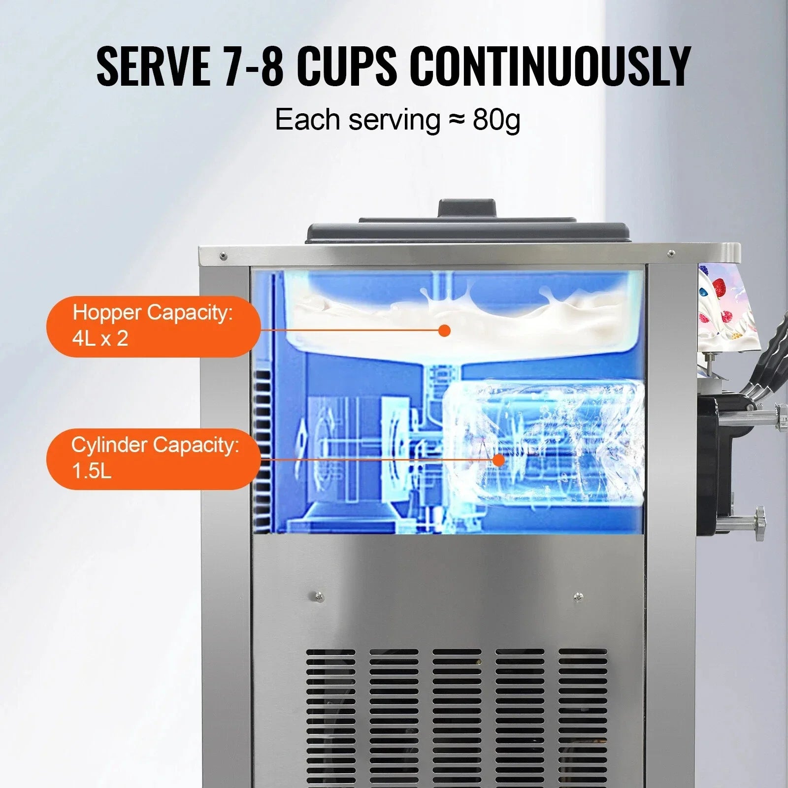SIHAO Soft Serve Ice Cream Machine Ice Cream Machine 20-28 L/h Ice Cream Machine Ice Cream 3 Flavor
