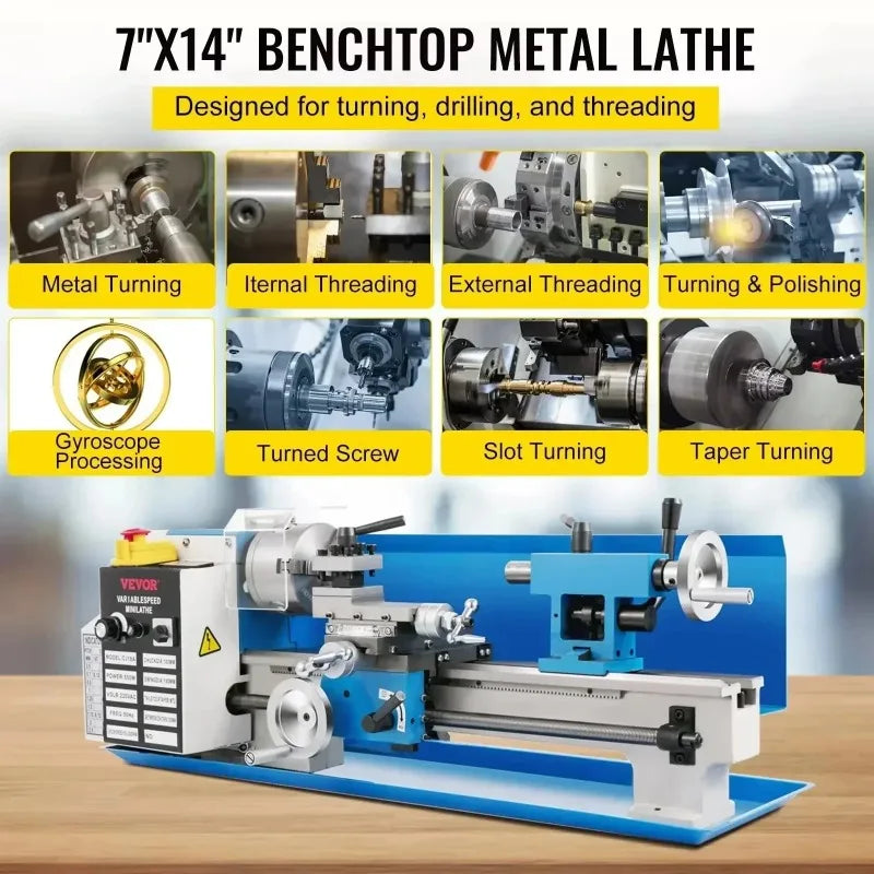 SIHAO 7" X 14" Mini Metal Lathe 550W – Variable Speed Up To 2250RPM, Precision Benchtop Lathe for DIY Model Making & Hobbyists