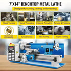 SIHAO 7" X 14" Mini Metal Lathe 550W – Variable Speed Up To 2250RPM, Precision Benchtop Lathe for DIY Model Making & Hobbyists