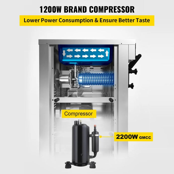 VEVOR Commercial Soft Serve Ice Cream Machine - Tri-Flavor 18L/H with LCD Display & One-Touch Cleaning for Dessert Shops, Cafes