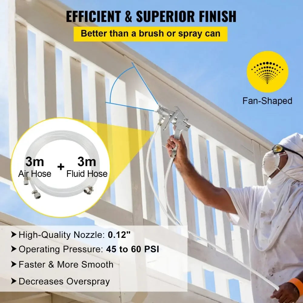 SIHAO 10L/2.6Gal Airless Paint Sprayer – Pressure Pot with Spray Gun & Hose, Heavy Duty for Home & Commercial, Includes 2-Year Warranty