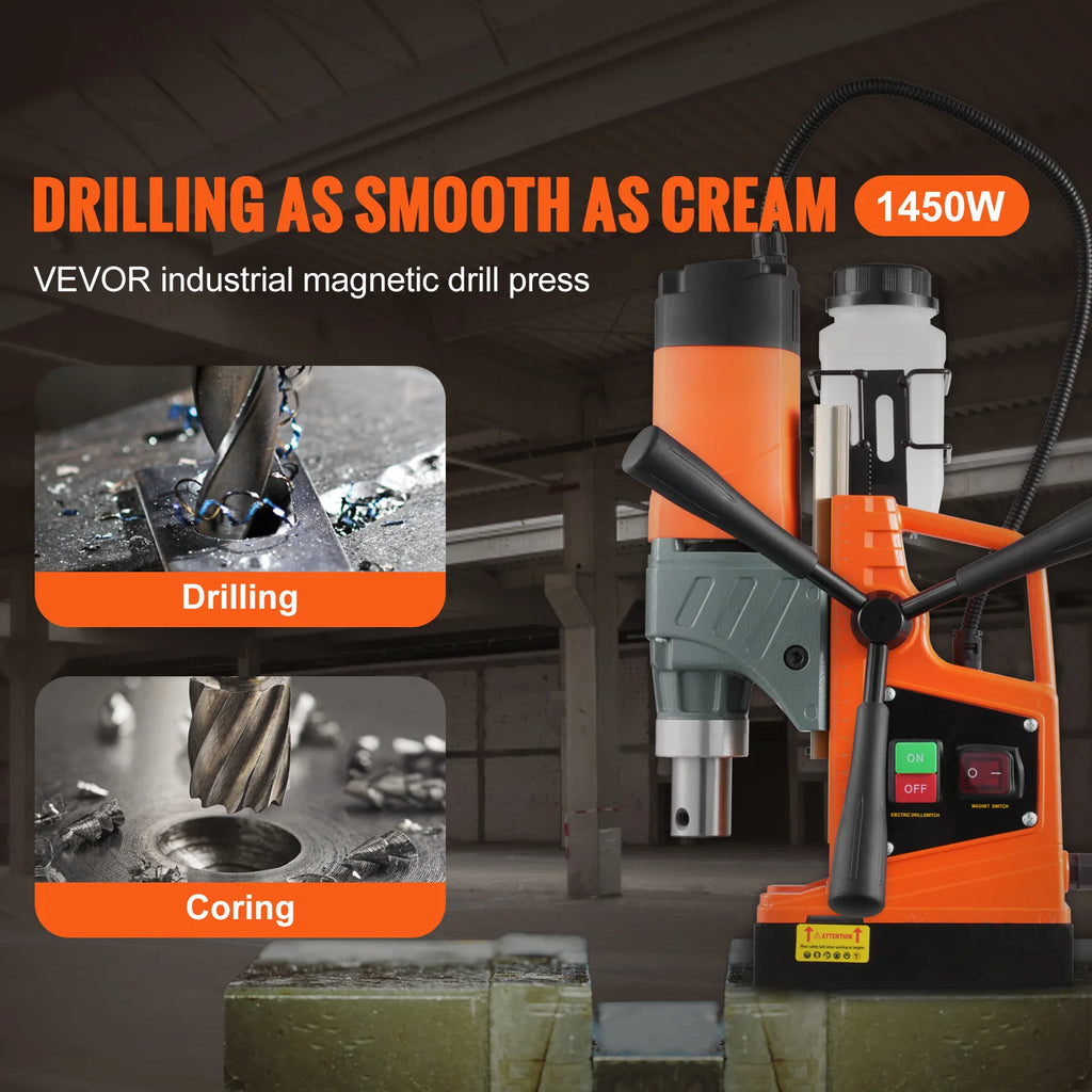 SIHAO 1450W Magnetic Drill with 2810 Lbf Holding Force, 11-Piece Portable Mag Drill Kit, 1.6" Max Boring Dia. & 850RPM for Metal Surface, Home Improvement