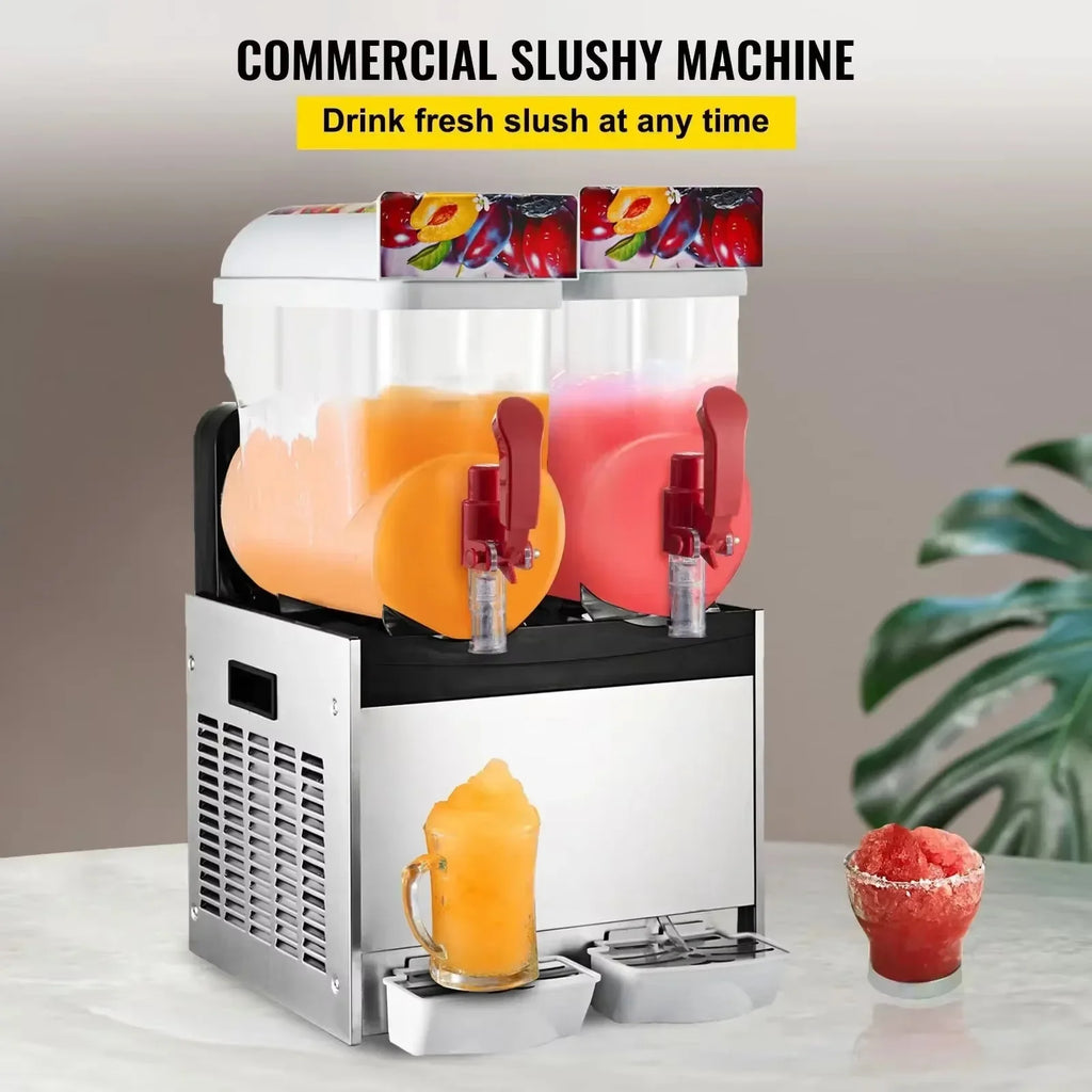 SIHAO 500W Commercial Slush Machine – Dual 15L Tanks (30L Total), Digital Temp Control for Bars, Cafés & Smoothie Shops