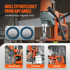 SIHAO 1450W Magnetic Drill with 2810 Lbf Holding Force, 11-Piece Portable Mag Drill Kit, 1.6" Max Boring Dia. & 850RPM for Metal Surface, Home Improvement