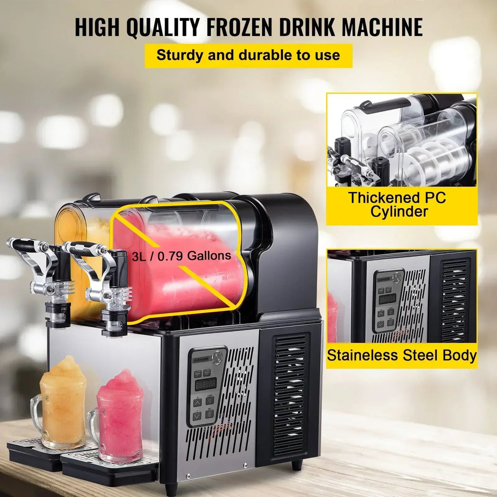 SIHAO Dual-Tank Slushie Maker 340W – 3L+3L Capacity with Precision Temp Control, Perfect for Busy Cafés & Fast-Food Outlets