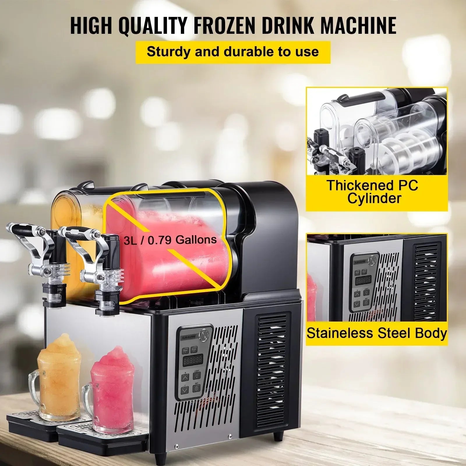 SIHAO Dual-Tank Slushie Maker 340W – 3L+3L Capacity with Precision Temp Control, Perfect for Busy Cafés & Fast-Food Outlets