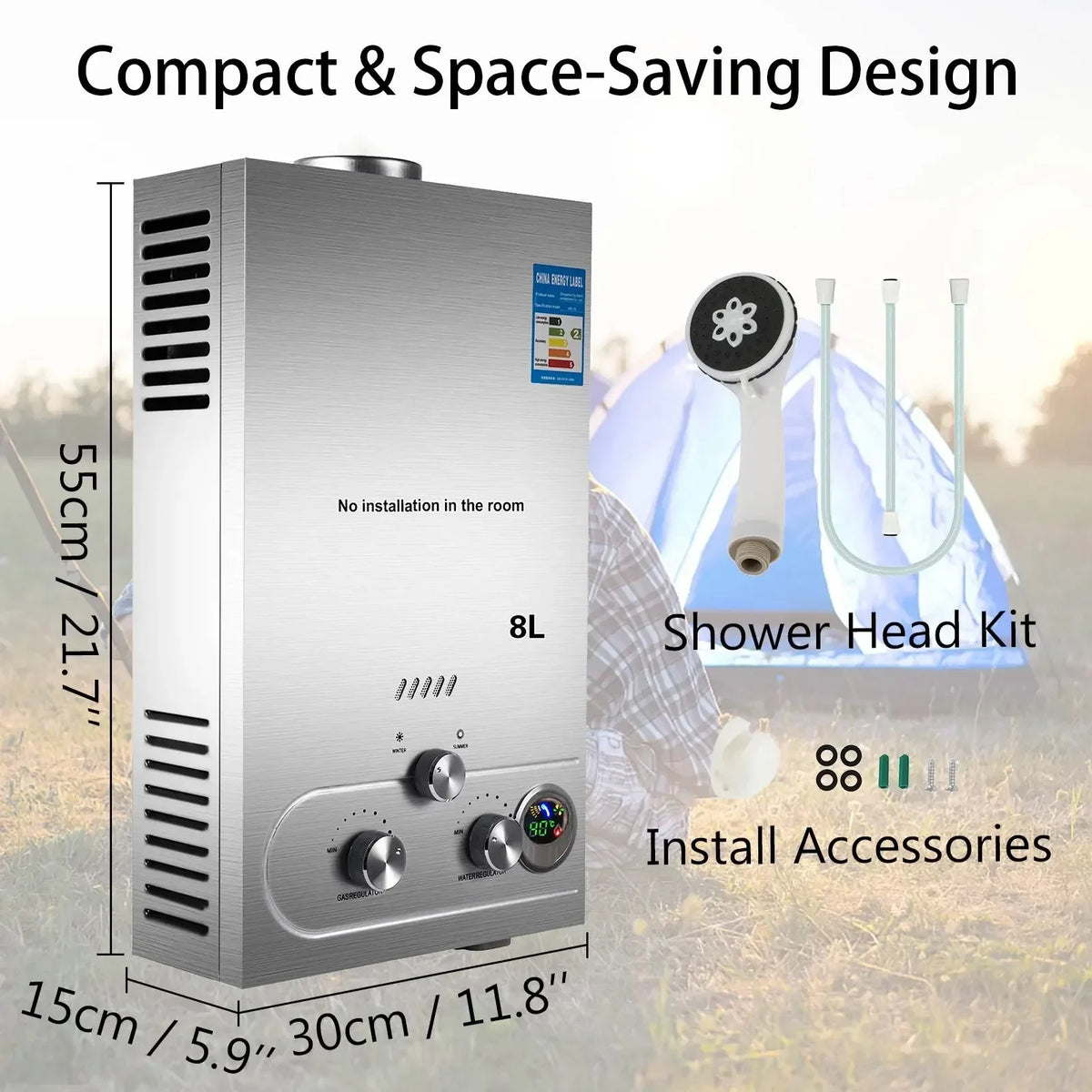 SIHAO 6-18L Instant Propane Tankless Water Heater – 16-36kW Gas System with Smart Dual Mode, Digital LED Display & Full Shower Kit for RV Camping Home Use