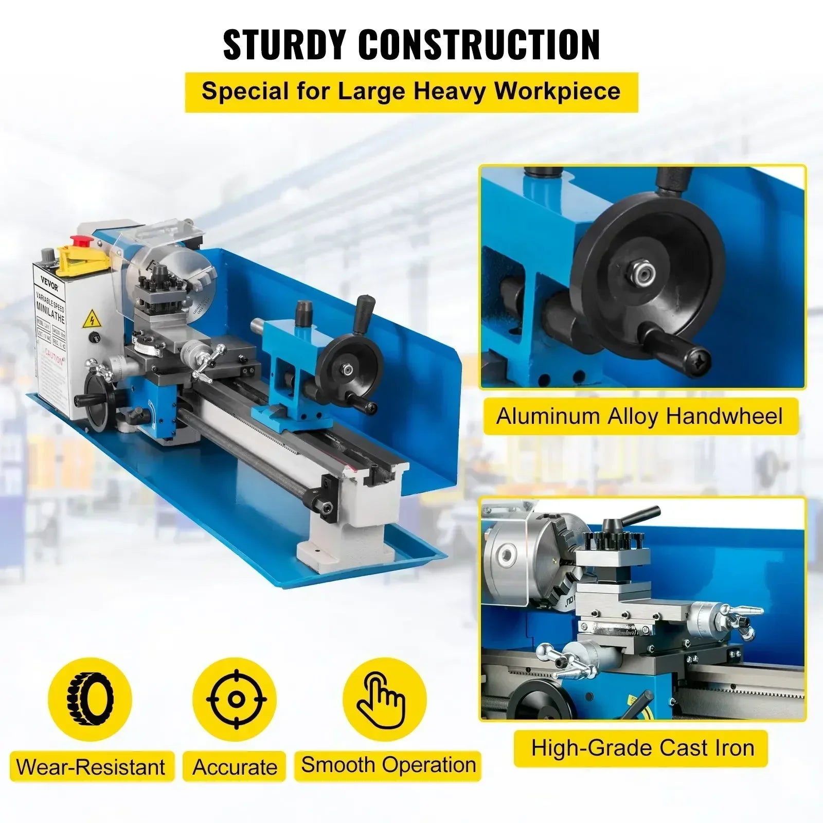 SIHAO Metal Mini Lathe Machine Mini Metal Lathe 7"x14" 550W 180x350mm Variable Speed with 3 Jaw Chuck for Metalworking Machine
