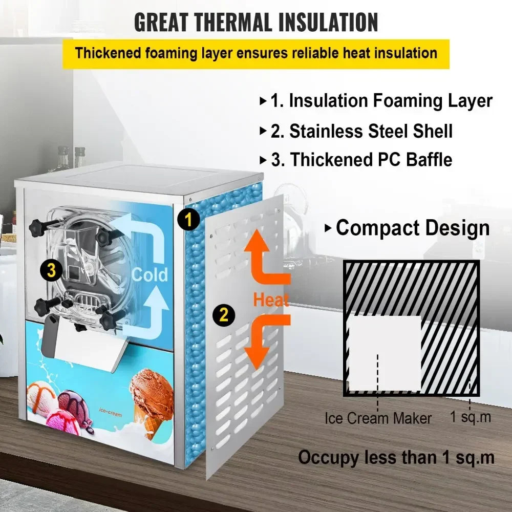 SIHAO Commercial Ice Cream Machine 1400W Hard Ice Cream Maker 16-20L/H Stainless Steel Frozen Dessert Equipment