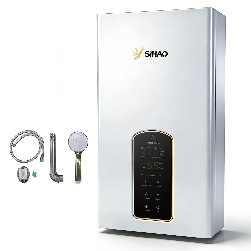 SIHAO 10L 12L 14L Natural Gas Water Heater Forced Exhaust 0.02-1.0MPa Working Pressure AC90-250V 60mm Flue Diameter All Copper Heat Exchanger Touch Control Instant Tankless Hot Water Heater for Home Use