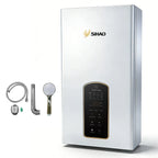 SIHAO 10L 12L 14L Natural Gas Water Heater Forced Exhaust 0.02-1.0MPa Working Pressure AC90-250V 60mm Flue Diameter All Copper Heat Exchanger Touch Control Instant Tankless Hot Water Heater for Home Use