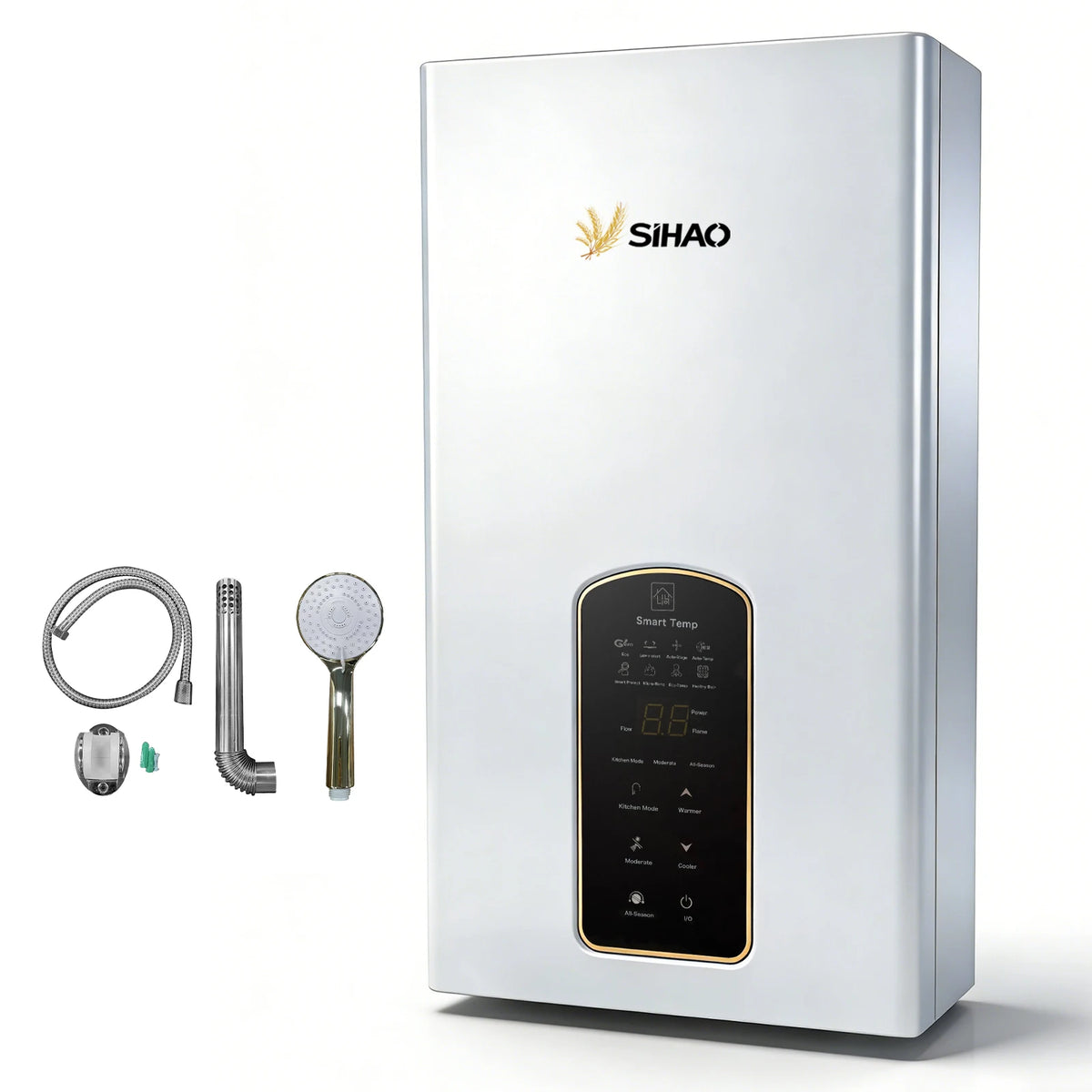 SIHAO 10L 12L 14L Natural Gas Water Heater Forced Exhaust 0.02-1.0MPa Working Pressure AC90-250V 60mm Flue Diameter All Copper Heat Exchanger Touch Control Instant Tankless Hot Water Heater for Home Use