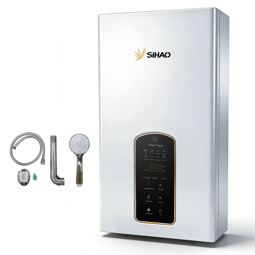 SIHAO 10L 12L 14L Natural Gas Water Heater Forced Exhaust 0.02-1.0MPa Working Pressure AC90-250V 60mm Flue Diameter All Copper Heat Exchanger Touch Control Instant Tankless Hot Water Heater for Home Use
