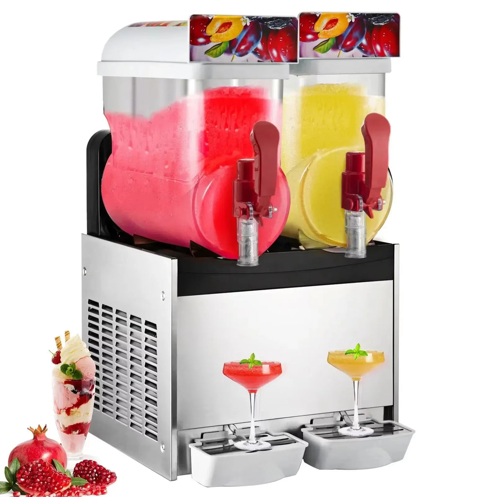 SIHAO 500W Commercial Slush Machine – Dual 15L Tanks (30L Total), Digital Temp Control for Bars, Cafés & Smoothie Shops