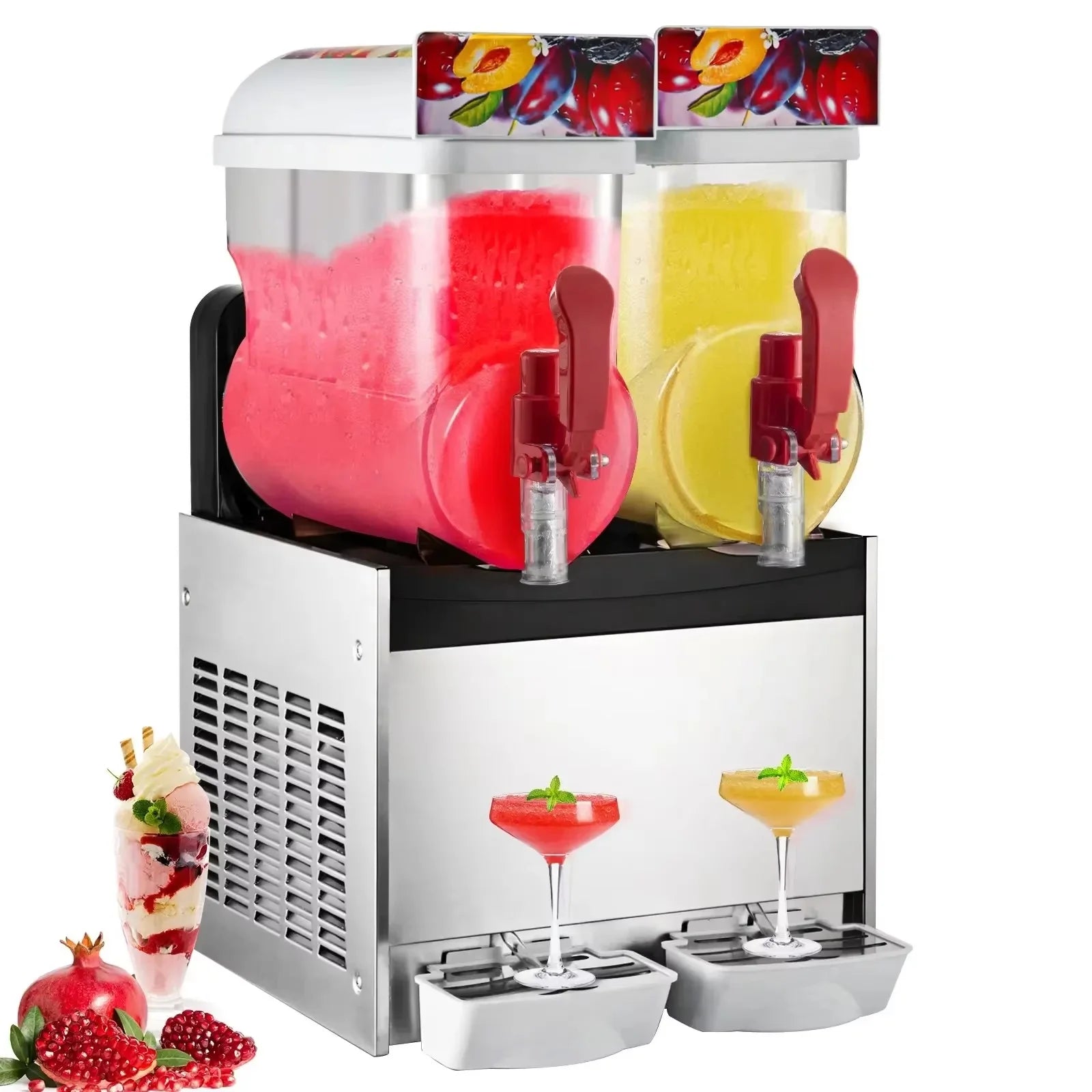SIHAO 500W Commercial Slush Machine – Dual 15L Tanks (30L Total), Digital Temp Control for Bars, Cafés & Smoothie Shops