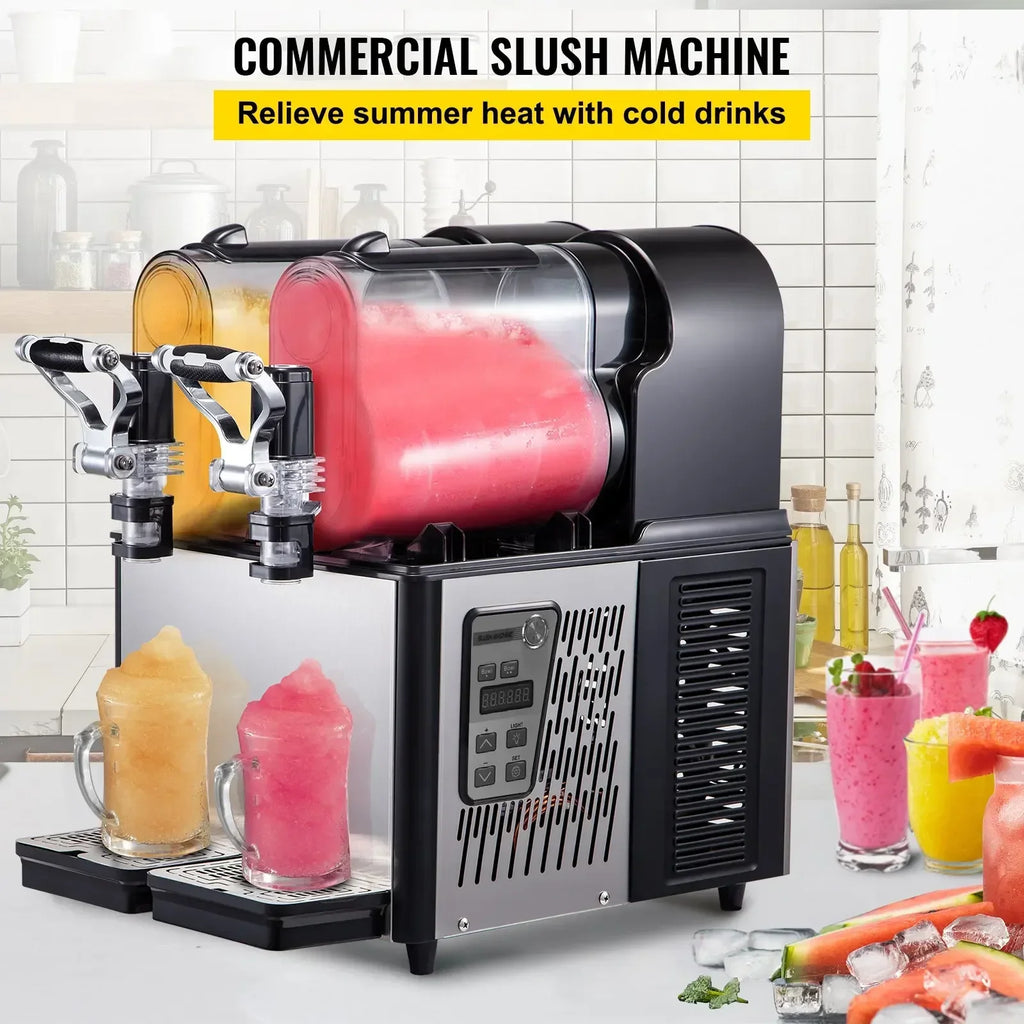 SIHAO Dual-Tank Slushie Maker 340W – 3L+3L Capacity with Precision Temp Control, Perfect for Busy Cafés & Fast-Food Outlets