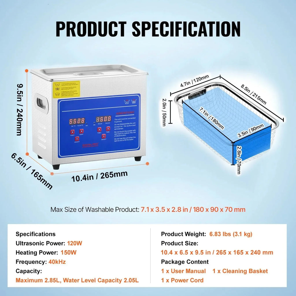 SIHAO Ultrasonic Cleaning Machine Digital Heated Cleaner for Jewelry, Glasses & Small Parts—Versatile Cleaning for Home & Commercial Use