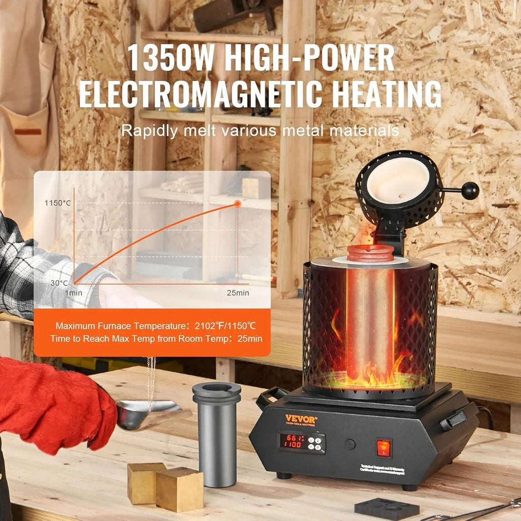 SIHAO 1350W Electric Melting Furnace Portable Metal Melting Furnace Gold Silver and Aluminium Quartz Crucible Equipment Melting