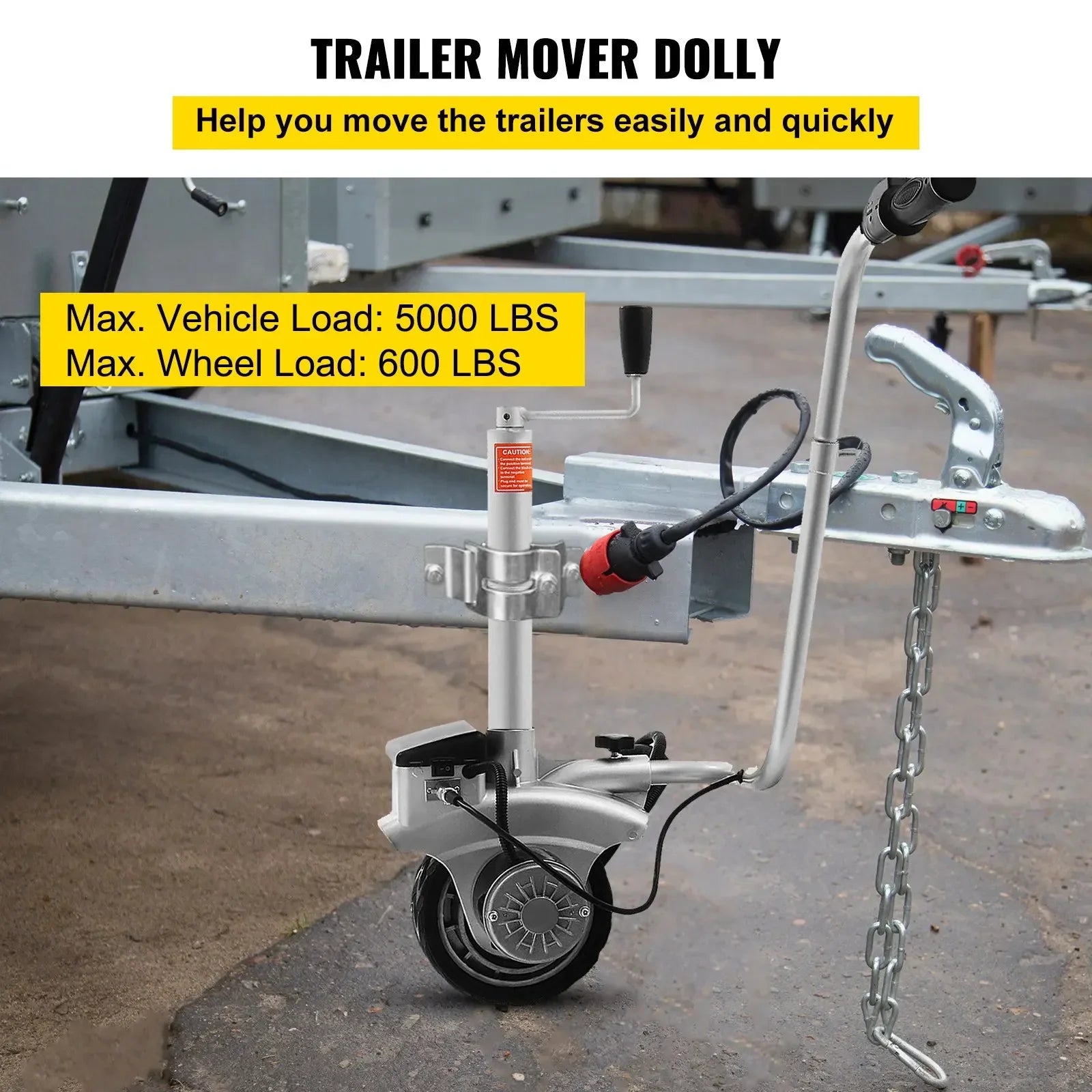 SIHAO 12V 350W Electric Trailer Dolly Motorized Jockey Wheel 2270kg Max Load Caravan Mover Boat RV Trailer Moving Tool