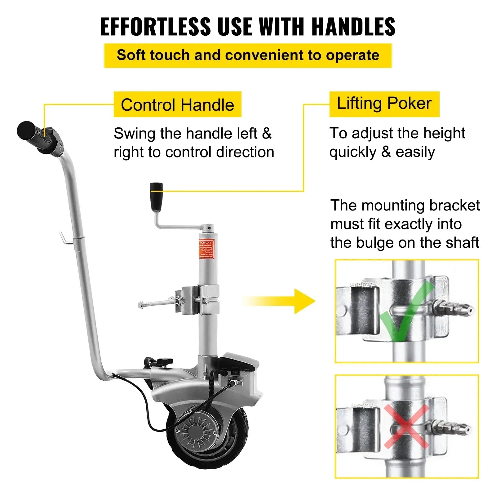 SIHAO 12V 350W Electric Trailer Dolly Motorized Jockey Wheel 2270kg Max Load Caravan Mover Boat RV Trailer Moving Tool