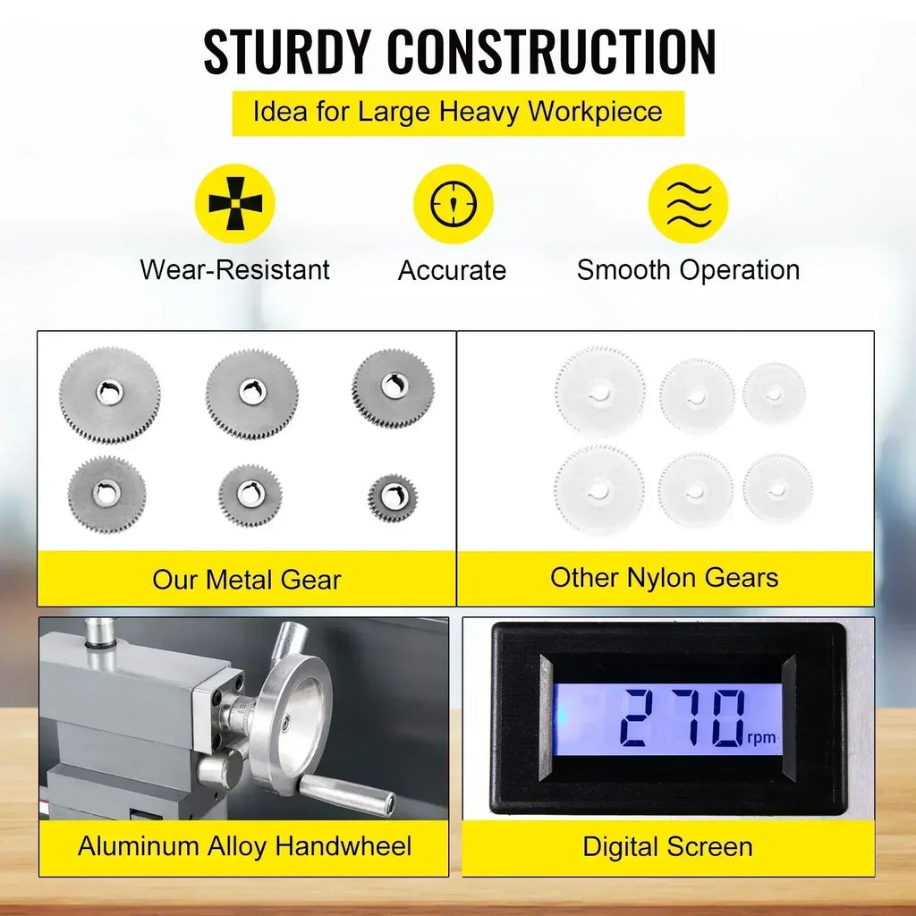 SIHAO 750W Metal Lathe – 220mm Swing x 750mm Between Centers, Variable Speed, LED Display & Brushless Motor, for Metric/Imperial Threading