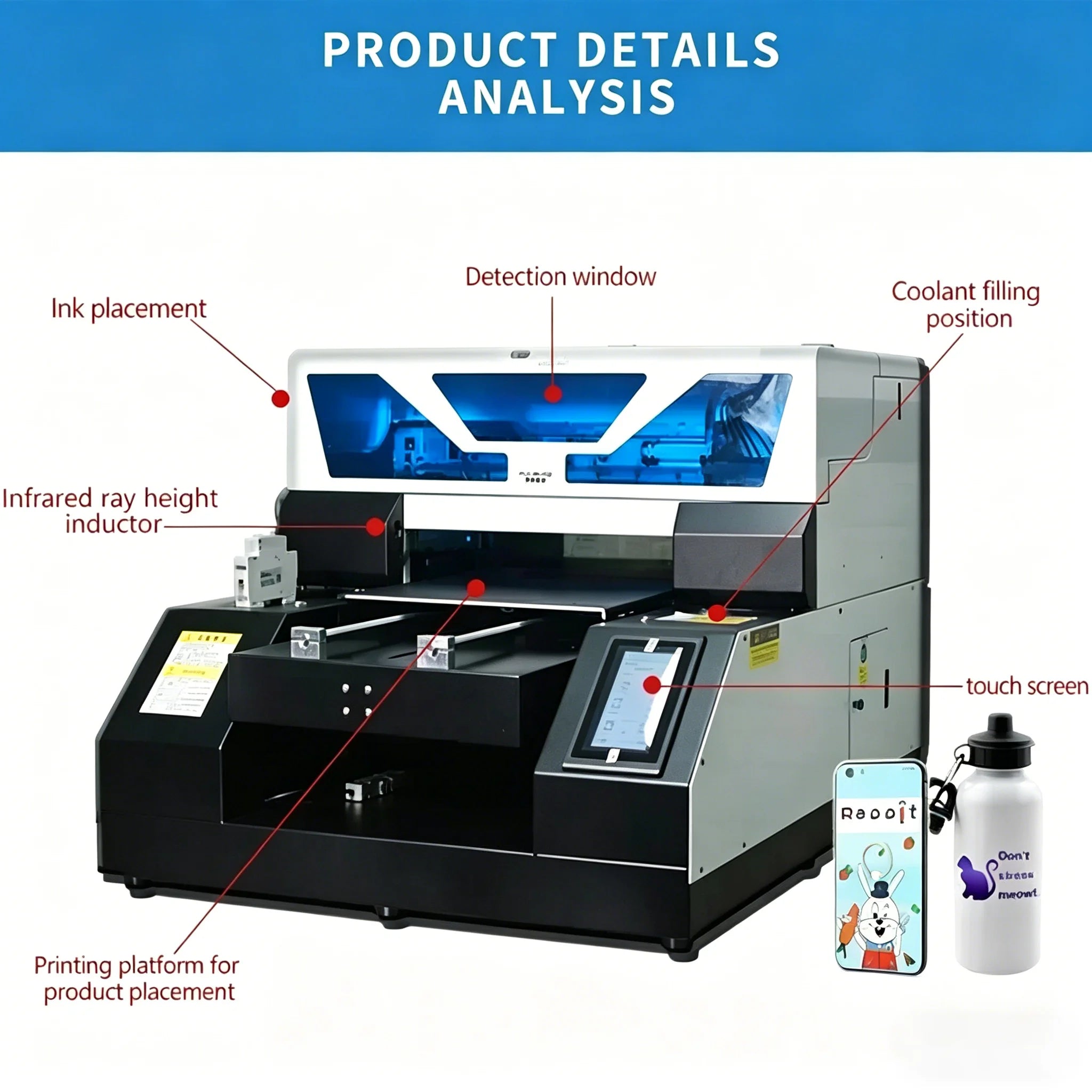 SIHAO A3/A4 UV Flatbed Printer – 2880x1440DPI, Auto Height Adjustment, Prints on Phone Cases, Bottles, Wood & Metal