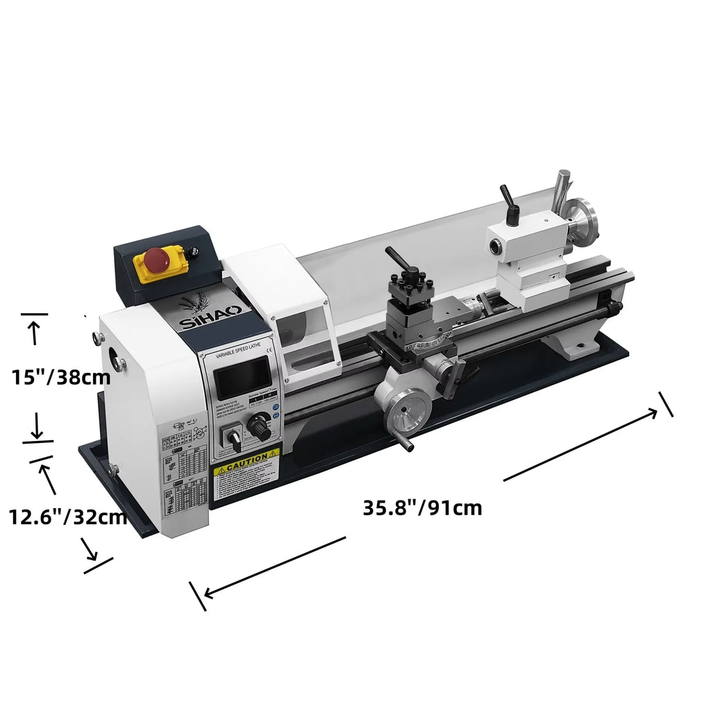 SIHAO 1500W Mini Metal Lathe 220x500mm, 9x20" Bench Table Top Lathe, 3-Jaw Chuck 100mm, MT5 MT2, 0-2500RPM Stepless Speed, Digital Display, Imperial Metric Thread 12-52TPI 0.5-2.5mm, Spindle Accuracy 0.01-0.02mm, for Precision Metal Turning Processing