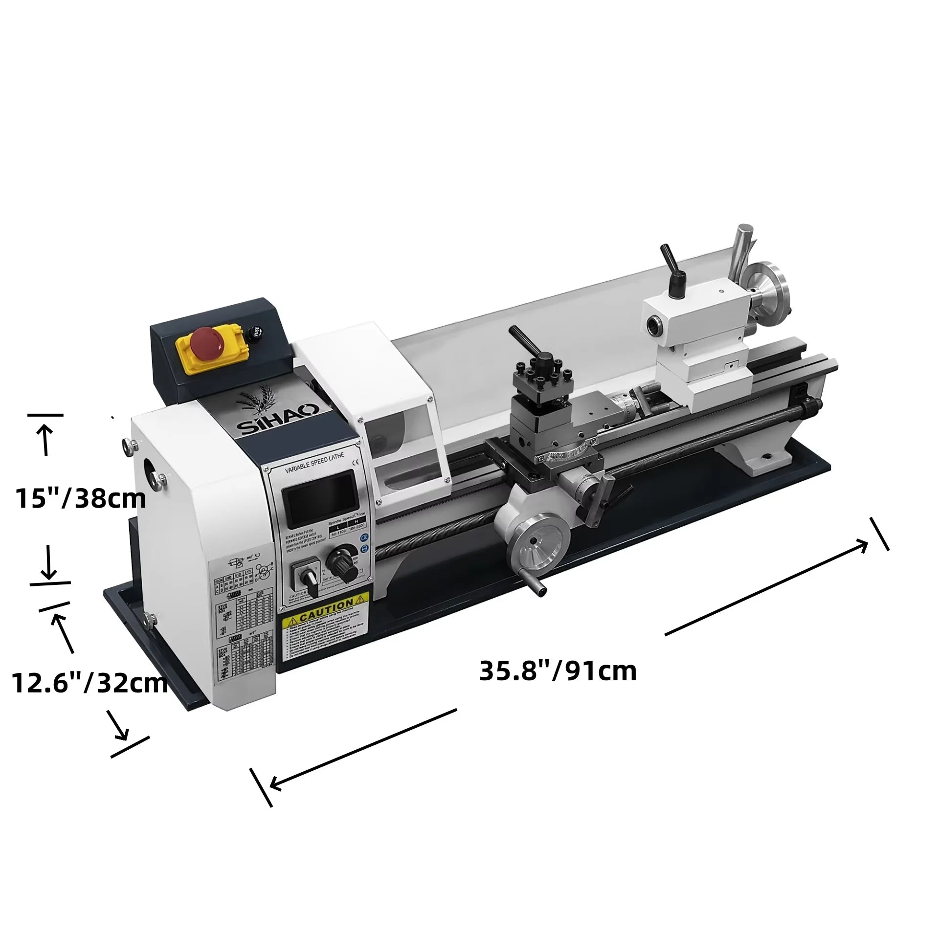SIHAO 1500W Mini Metal Lathe 220x500mm, 9x20" Bench Table Top Lathe, 3-Jaw Chuck 100mm, MT5 MT2, 0-2500RPM Stepless Speed, Digital Display, Imperial Metric Thread 12-52TPI 0.5-2.5mm, Spindle Accuracy 0.01-0.02mm, for Precision Metal Turning Processing