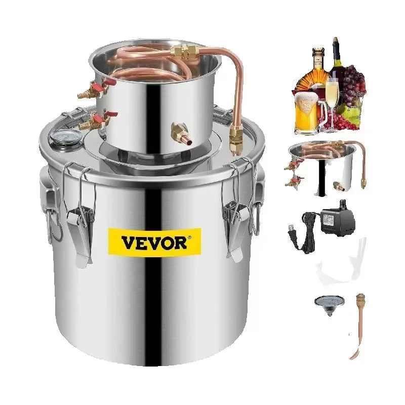 SIHAO 5 Gallon Distiller Kit – Stainless Steel & Copper Moonshine Alcohol Still, Water/Wine/Essential Oil Brewer with Pump, for Home DIY