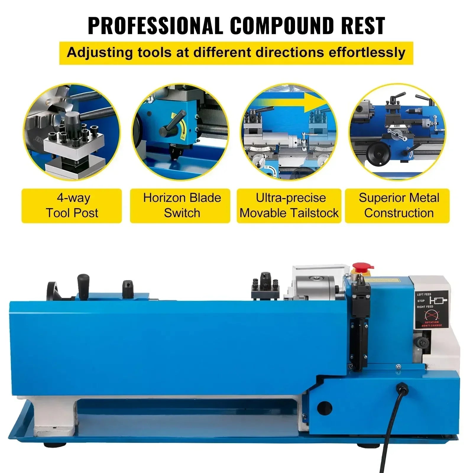 SIHAO Metal Mini Lathe Machine Mini Metal Lathe 7"x14" 550W 180x350mm Variable Speed with 3 Jaw Chuck for Metalworking Machine