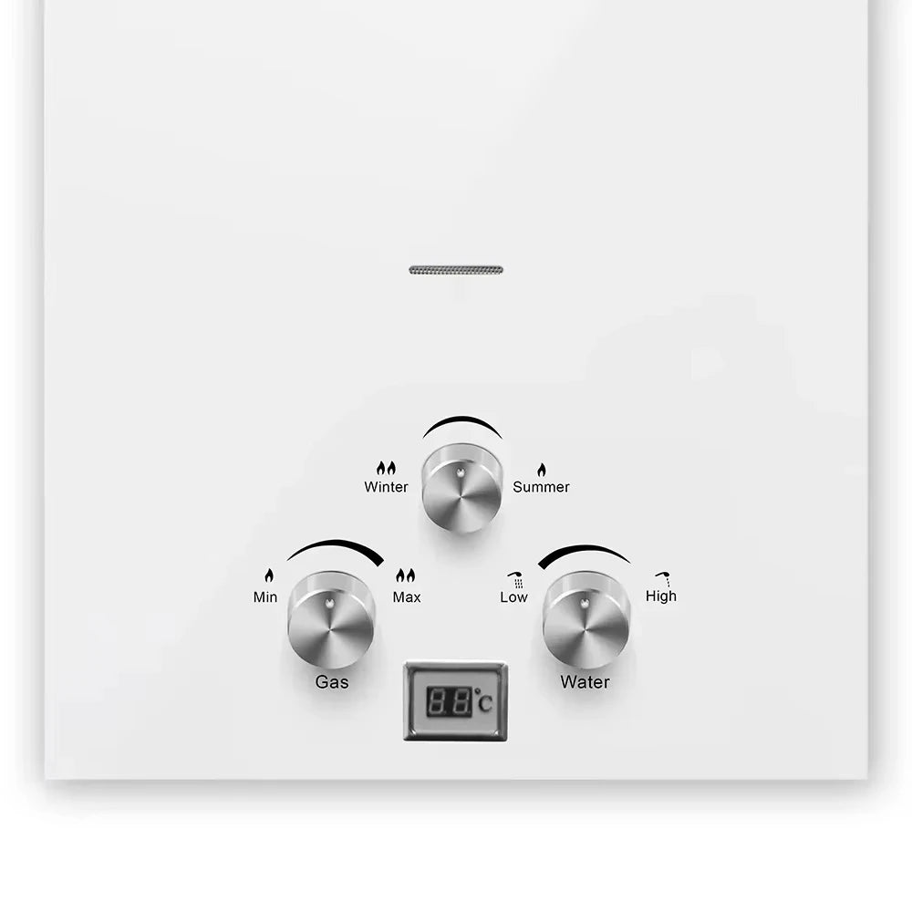 SIHAO 6–18L LPG Instant Tankless Water Heater – Energy-Efficient Stainless Steel, LED Display, Smart Temp Control, Overheat & Dry-Burn Protection, Compact Indoor/Outdoor Unit for Home, RV, and Cabin
