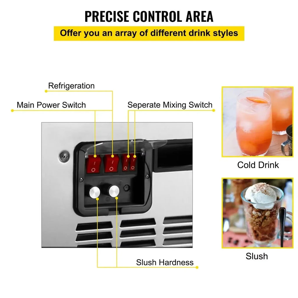 SIHAO 500W Commercial Slush Machine – Dual 15L Tanks (30L Total), Digital Temp Control for Bars, Cafés & Smoothie Shops