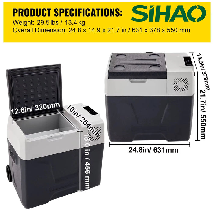 SIHAO 30/40/50L Portable Car Fridge - 12/24V Dual Zone Compressor Cooler for Truck/RV/Boat Outdoor Camping & Home, DC/AC Freezer