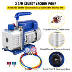 SIHAO Professional HVAC Vacuum Pump & Manifold Gauge Set — 25 Micron Deep Vacuum for  HVAC/Car AC Refrigerant Charging