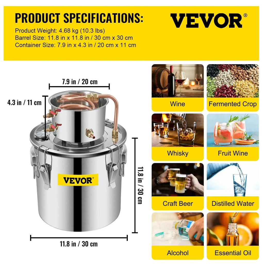 SIHAO 5 Gallon Distiller Kit – Stainless Steel & Copper Moonshine Alcohol Still, Water/Wine/Essential Oil Brewer with Pump, for Home DIY