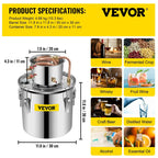 SIHAO 5 Gallon Distiller Kit – Stainless Steel & Copper Moonshine Alcohol Still, Water/Wine/Essential Oil Brewer with Pump, for Home DIY